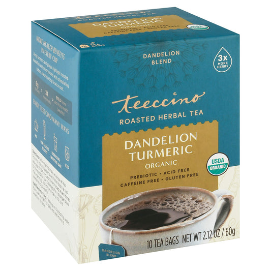 Teeccino Tea Dandelion Turmeric 10 Ct Pack of 6