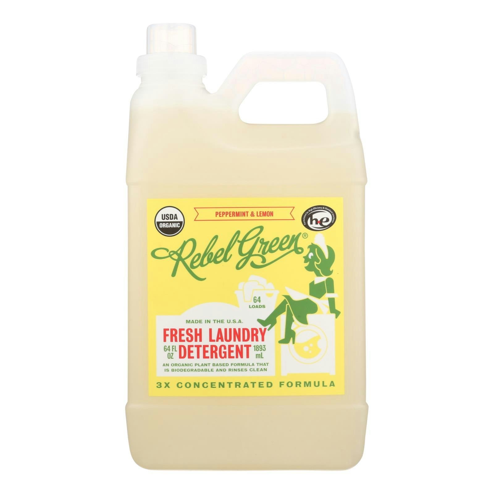 Rebel Green Laundry Detergent Organic Peppermint and Lemon 64 Oz Pack of 4