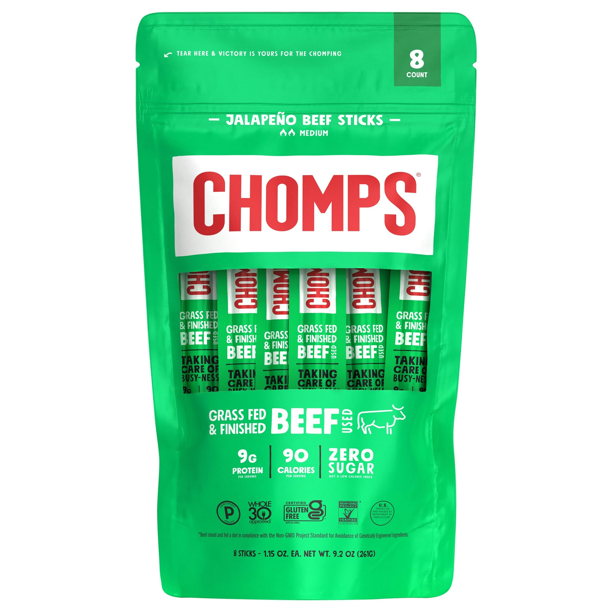 Chomps Sticks Jalapeno Beef 9.2 Oz Pack of 8