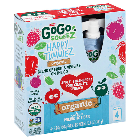 Gogo Squeez Happy Tummiez Apple Strawberry 4Pk Prebiotic Fiber 12.7 Oz (Pack Of 6)