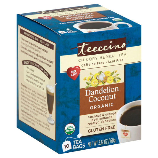 Teeccino Tea Dandelion Coconut 10 Ct Pack of 6