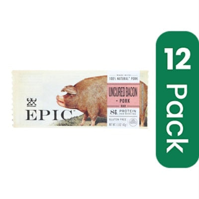 Epic Bar Uncured Bacon Gluten Free - 1.5 oz (Pack of 12)