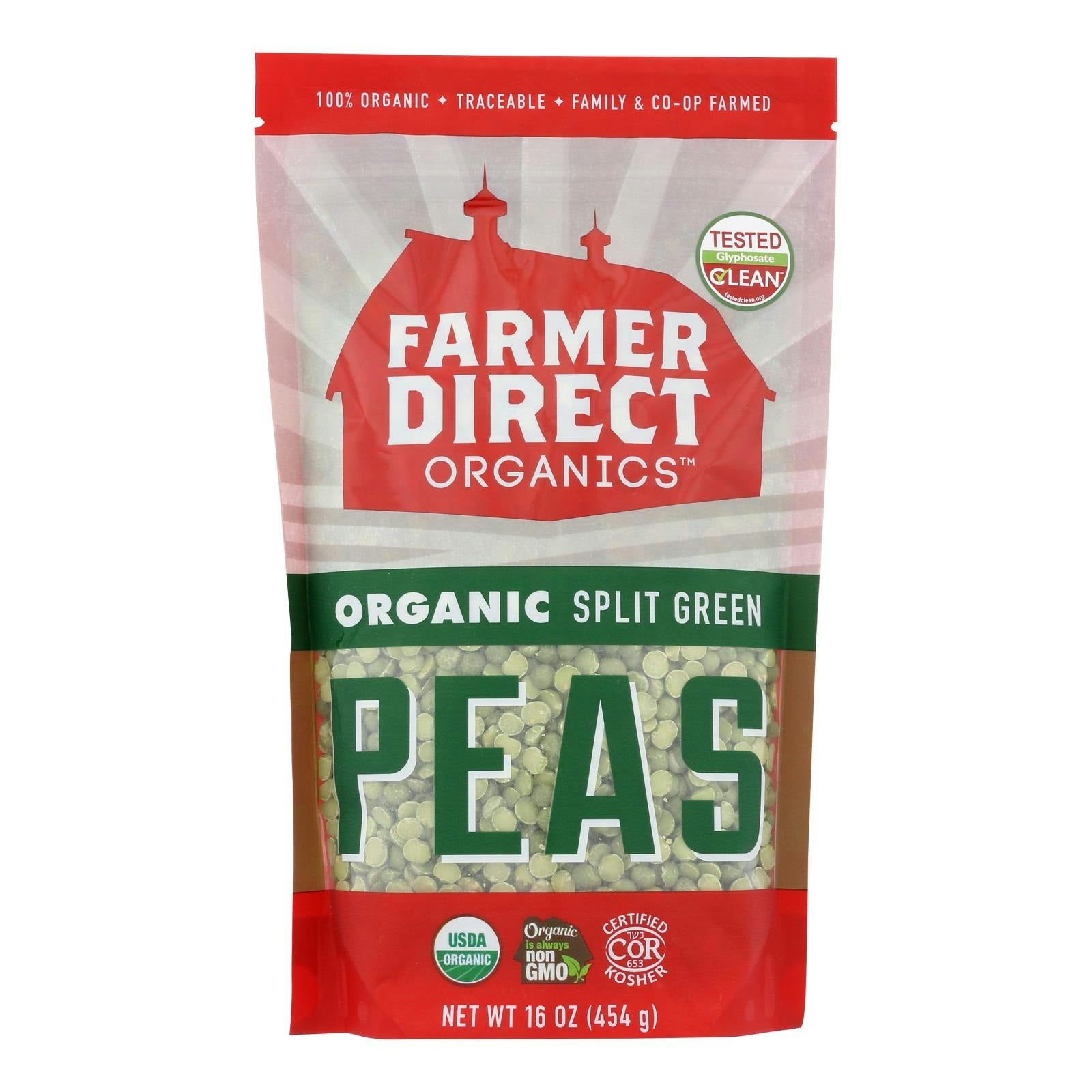 Farmer Direct Organic Peas Green Split 16 Oz (Pack Of 6)