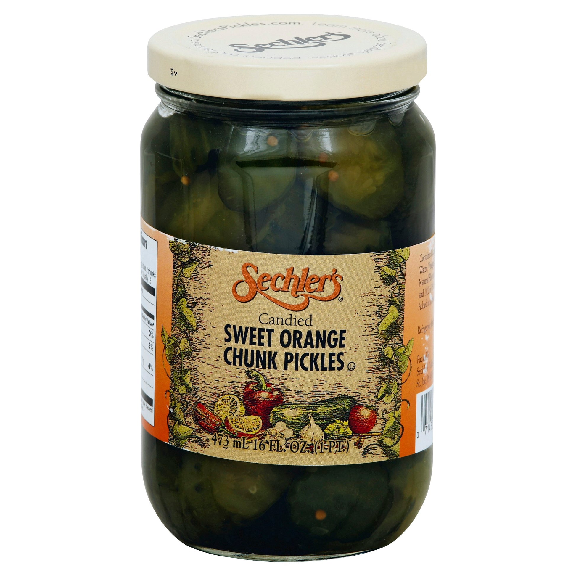 Sechlers Pickle Candied Sweet Orange Chunk 16 oz (Pack of 6)