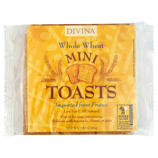 Divina Toast Mini Whole Wheat 2.8 Oz Pack of 24