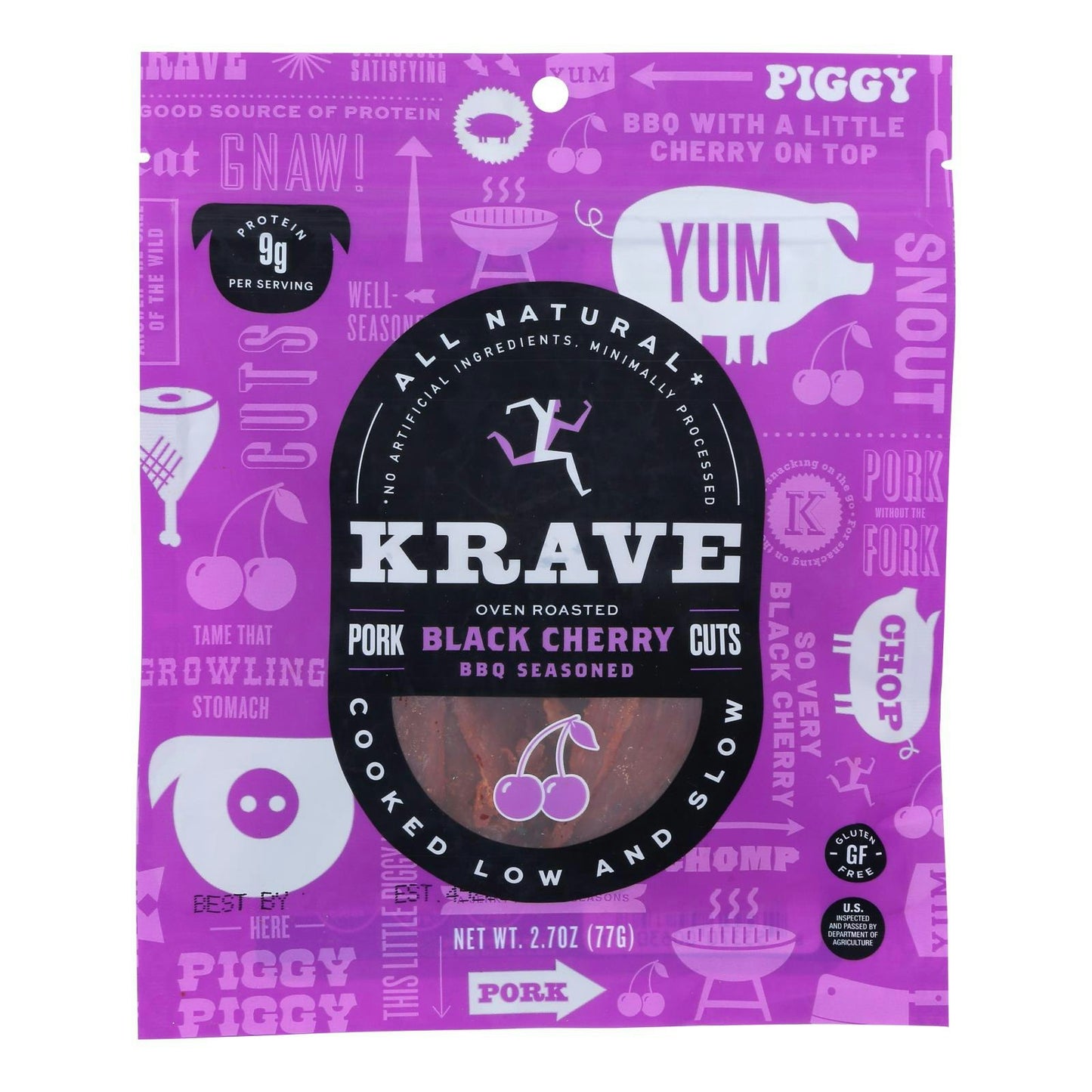 Krave Pork Jerky Black Cherry Barbecue Seasoned - 2.7 oz (Pack of 8)