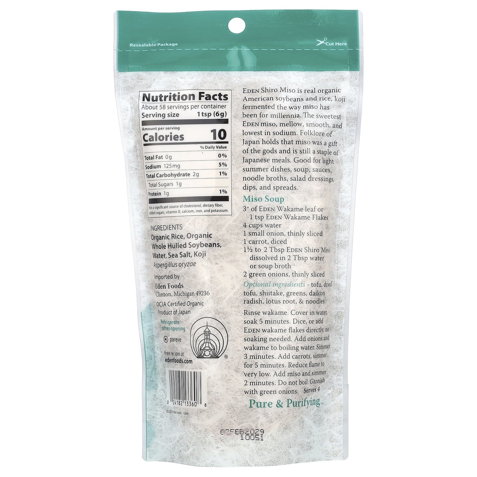 EDEN FOODS (Pack of 3) Eden Foods Miso Shiro Rice & Soybeans Organic 12.1 Oz