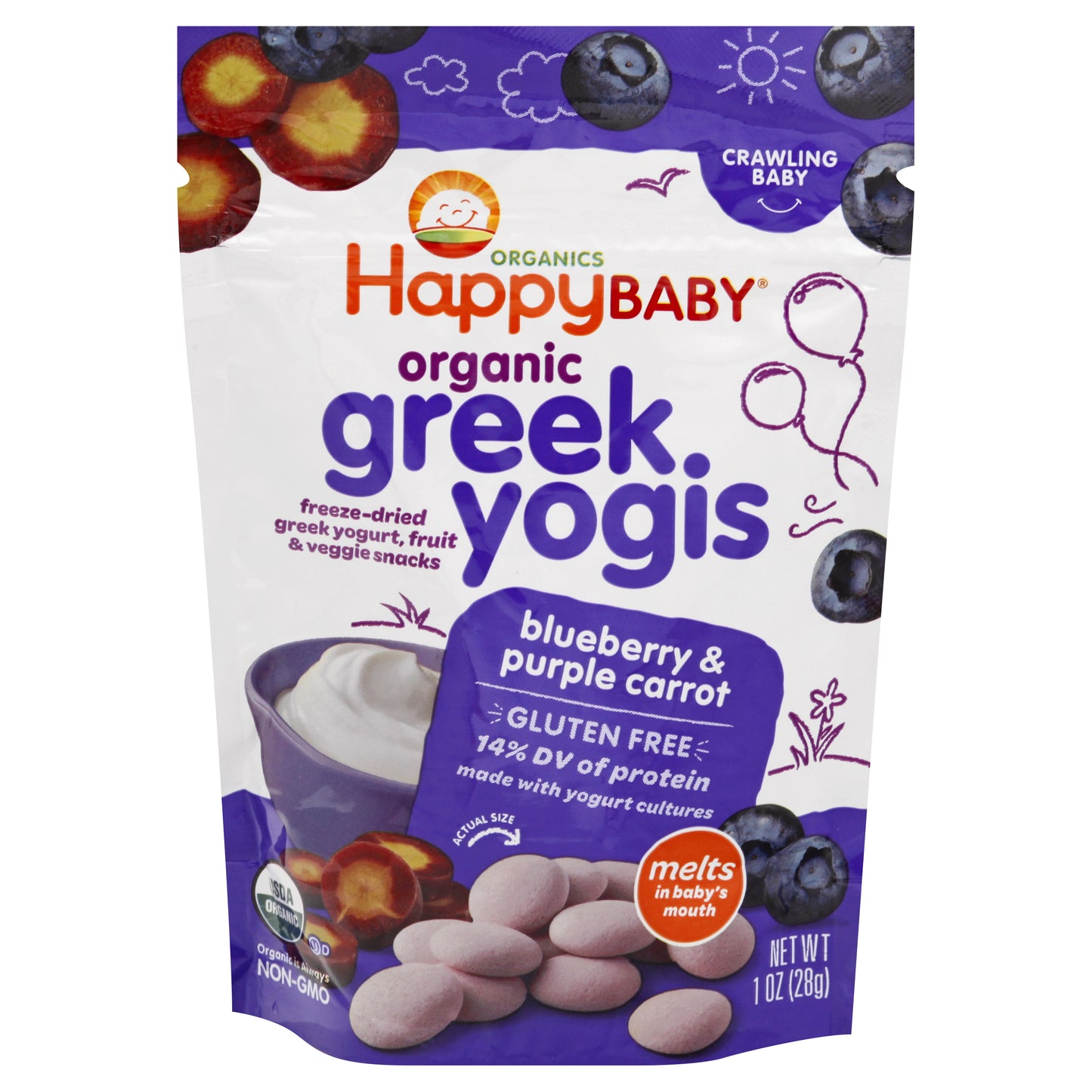 Happy Baby Yogi Greek Yogurt Blueberry Carrot Organic 1 Oz (Pack Of 8)
