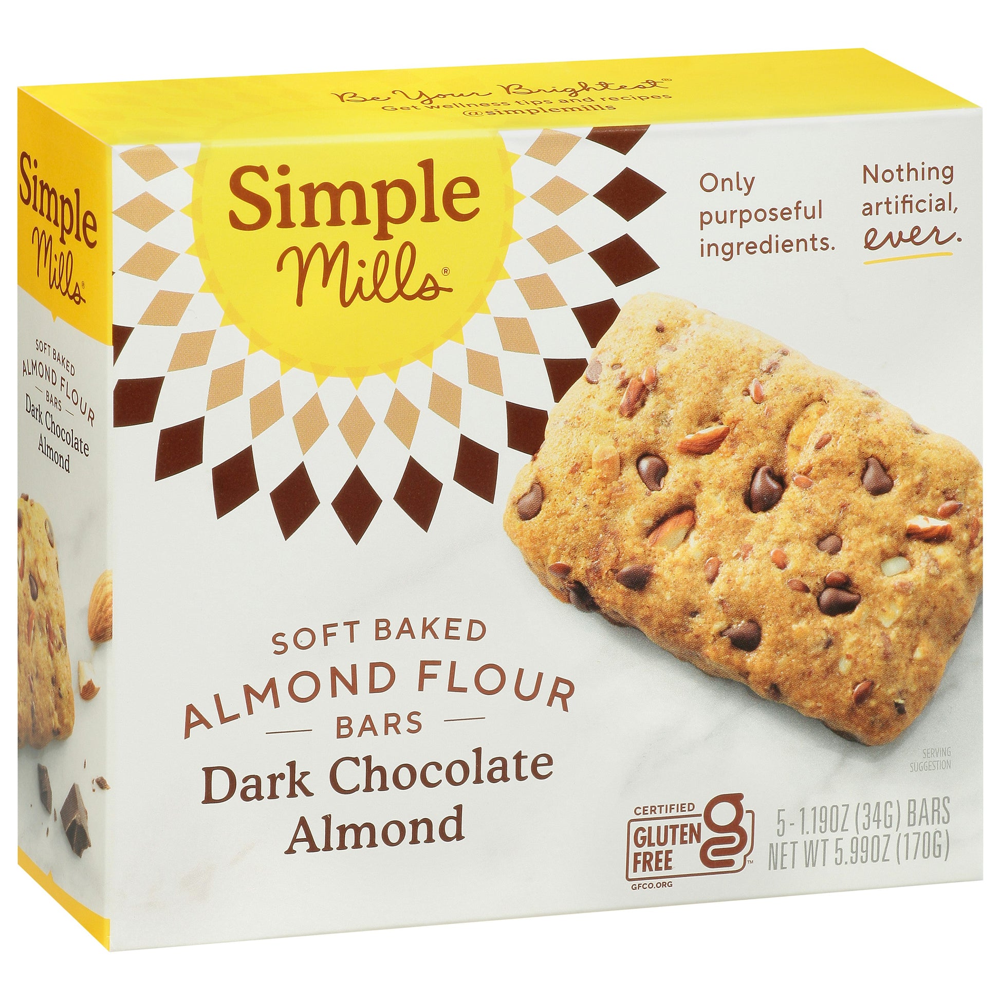 Simple Mills Bar Soft Black Dark Chocolate Almond 5.99 oz (Pack of 6)