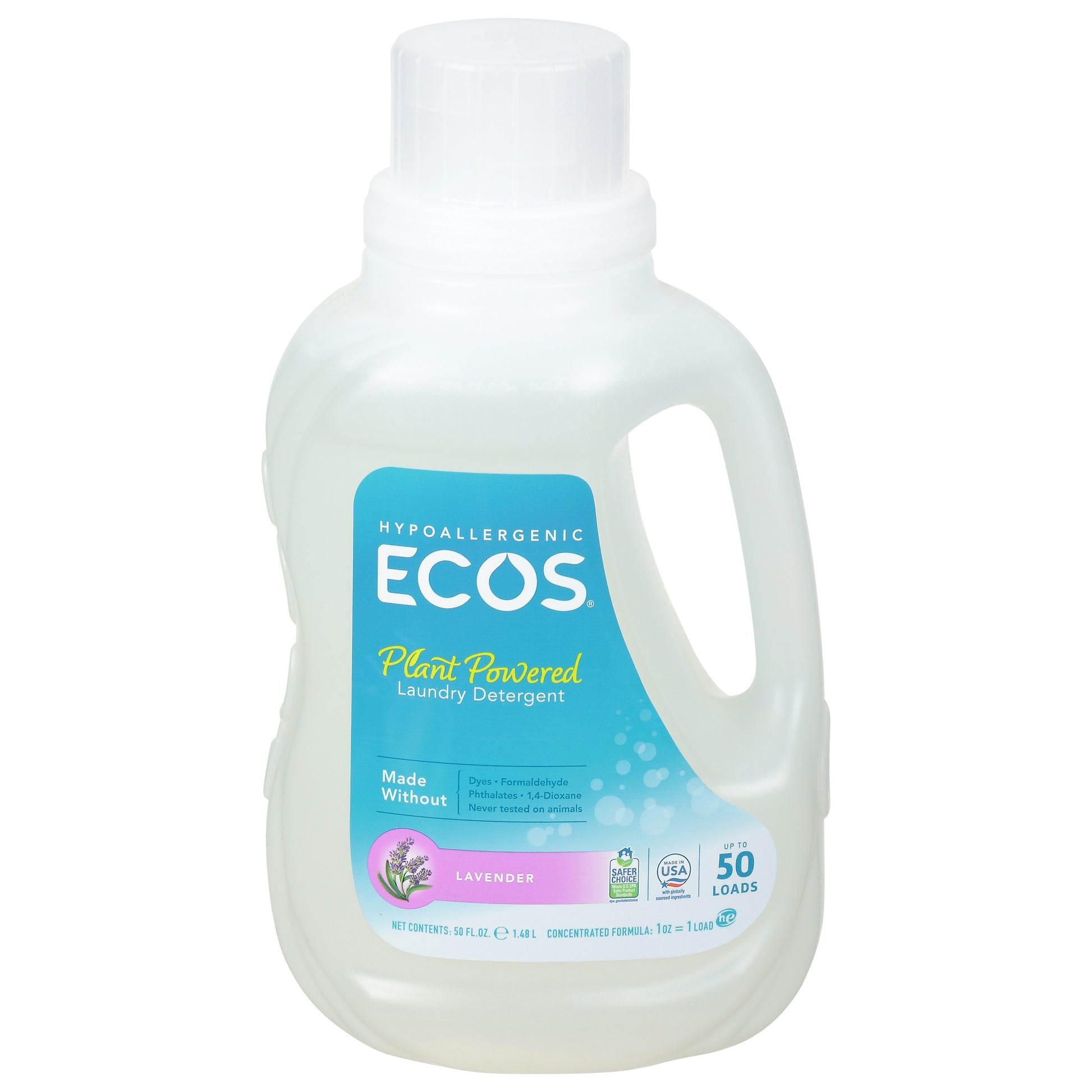 ECOS Laundry Detergent Liquid With Built In Fabric Softener 2X Lavender Jug 50 Oz Pack of 8