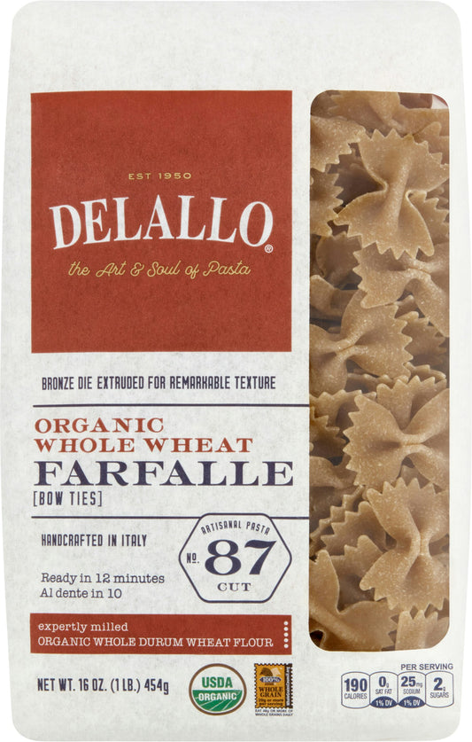 Delallo Pasta Whole Wheat Farfalle 16 Oz Pack of 8