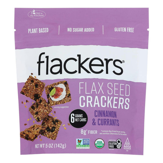 Doctor In The Kitchen - Organic Flax Seed Crackers - Cinnamon and Currants 5 oz (Pack of 6)