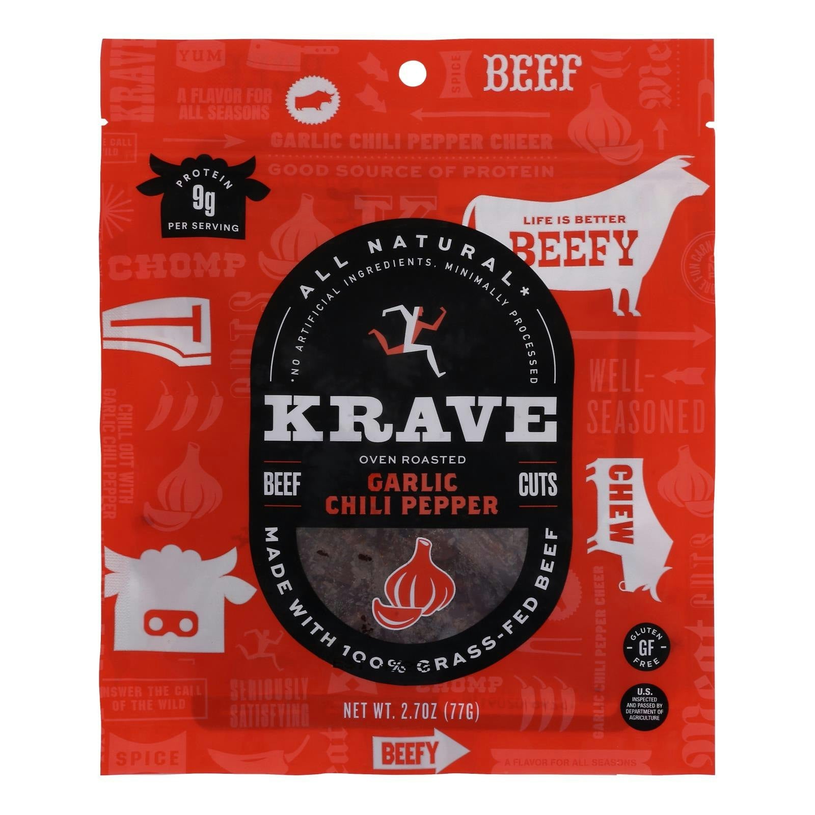 Krave Beef Jerky - Garlic Chili Pepper 2.7 oz (Pack of 8)