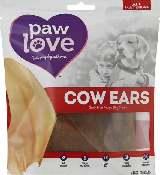 Paw Love Ear Cow Natural 4 Pc Pack of 6