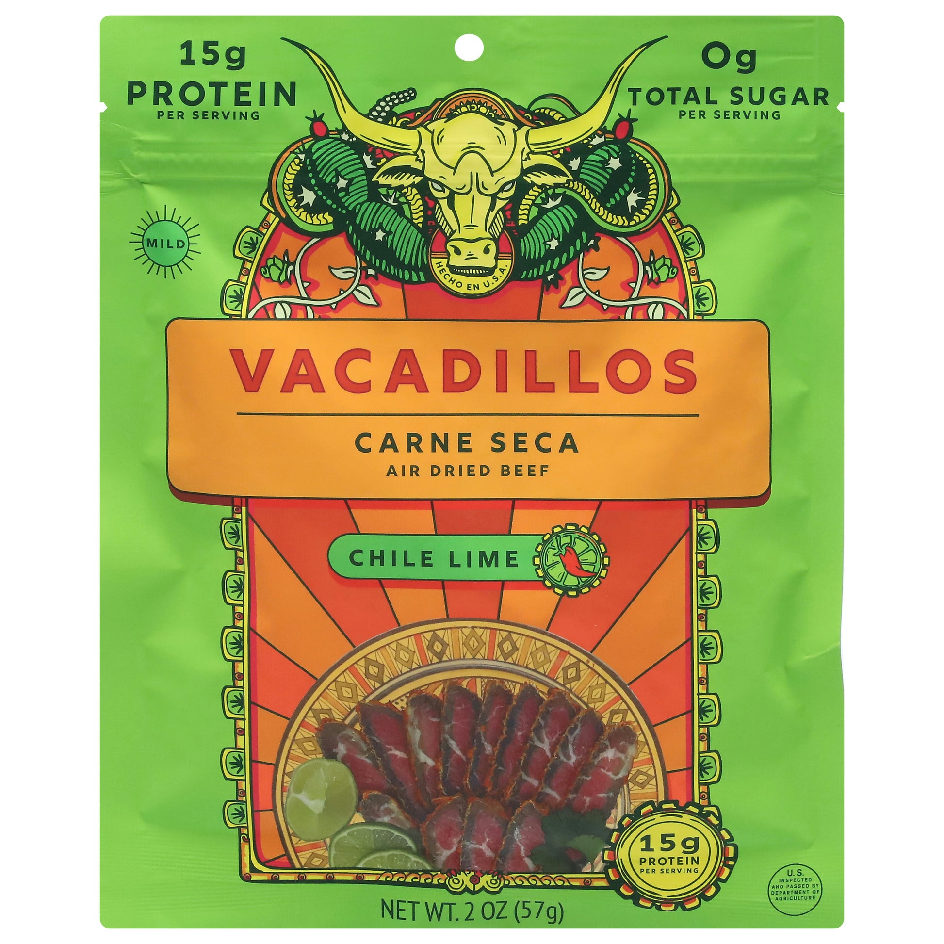 Vacadillos Jerky Carne Chile Lime 2 oz (Pack of 8)