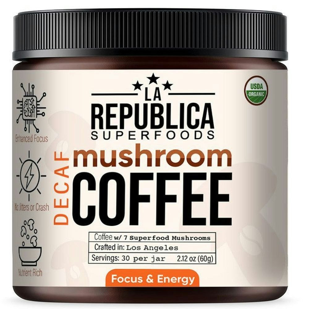 La Republica Organic Decaf Mushroom Coffee with 7 Superfood Mushrooms 2.12 Oz Pack of 6