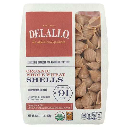Delallo Pasta Whole Wheat Shell 16 Oz Pack of 8