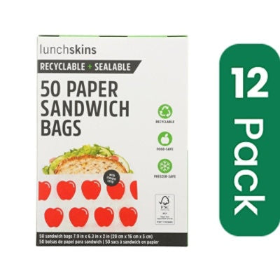 Lunchskins - Recyclable and Sealable Paper Sandwich Bags - Red Apple 50 Count (Pack of 12)