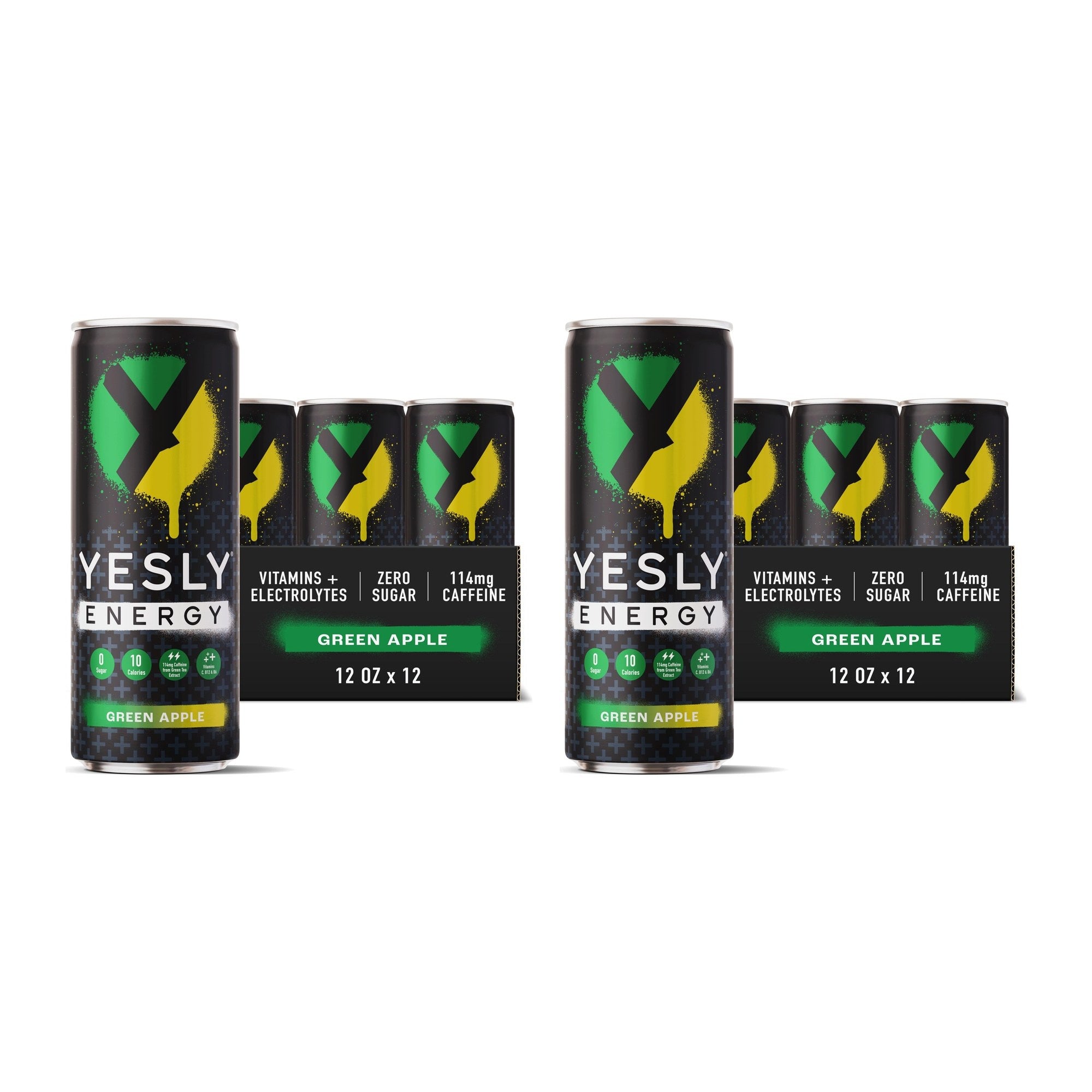YESLY WATER (Pack of 24) Yesly Energy Green Apple Water Drink 12 Fl Oz
