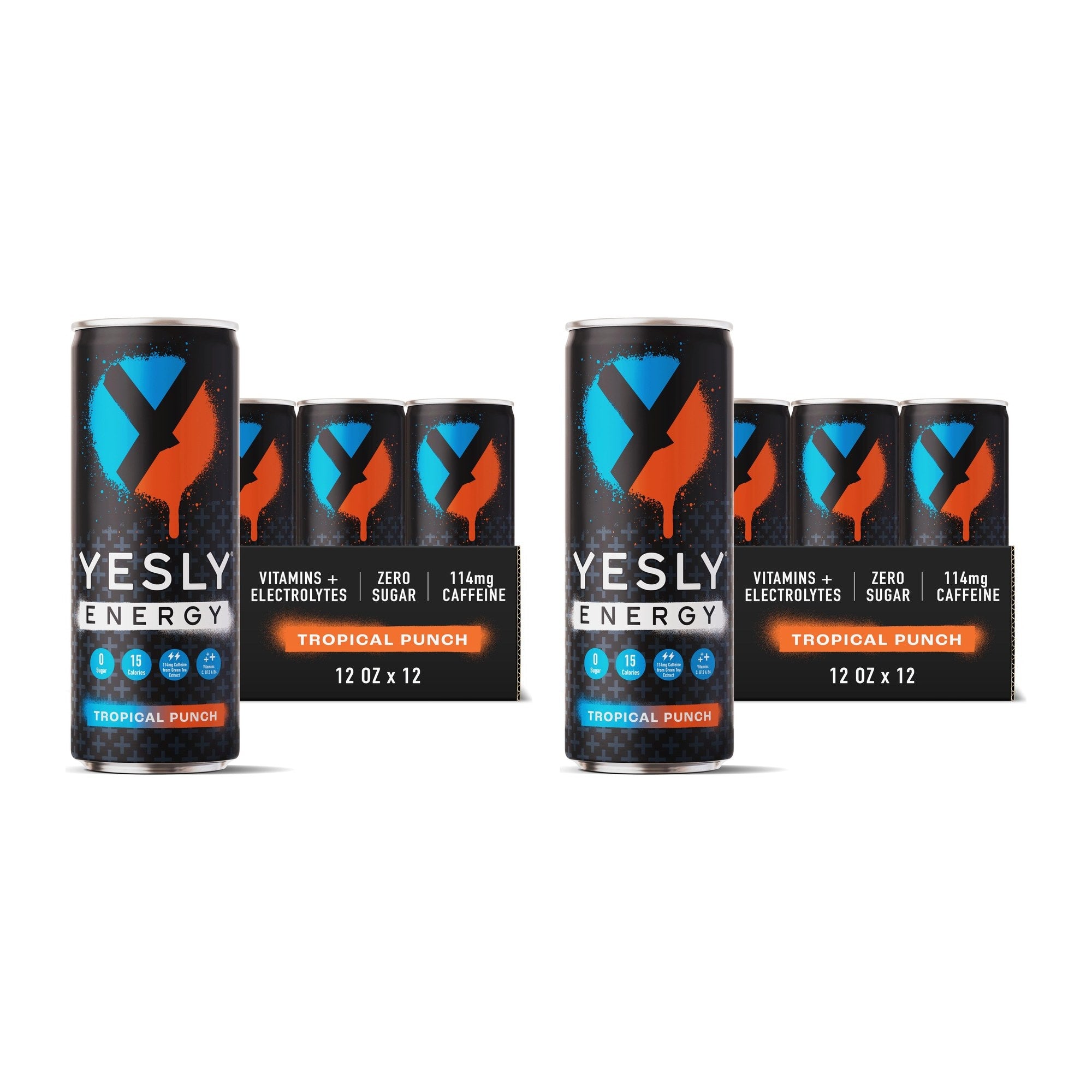 YESLY WATER (Pack of 24) Yesly Energy Tropical Punch Water Drink 12 Fl Oz