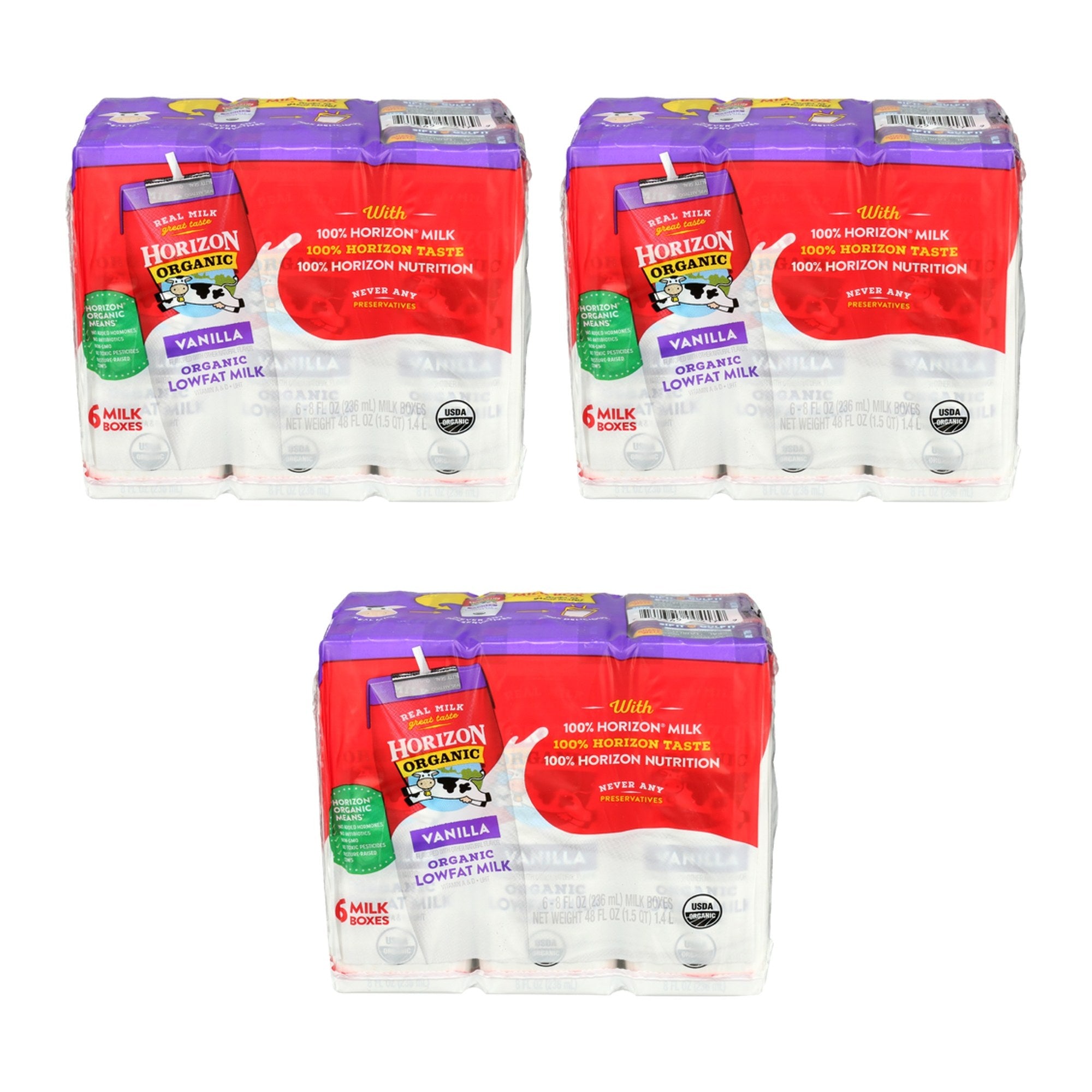Horizon Milk 1% Vanilla 6 each Organic Low Fat