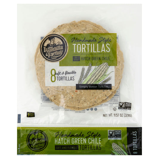 La Tortilla Factory Tortillas Corn Hand Made Style Green Chile Bag 8 Count - 11.57 Oz (Pack of 12)