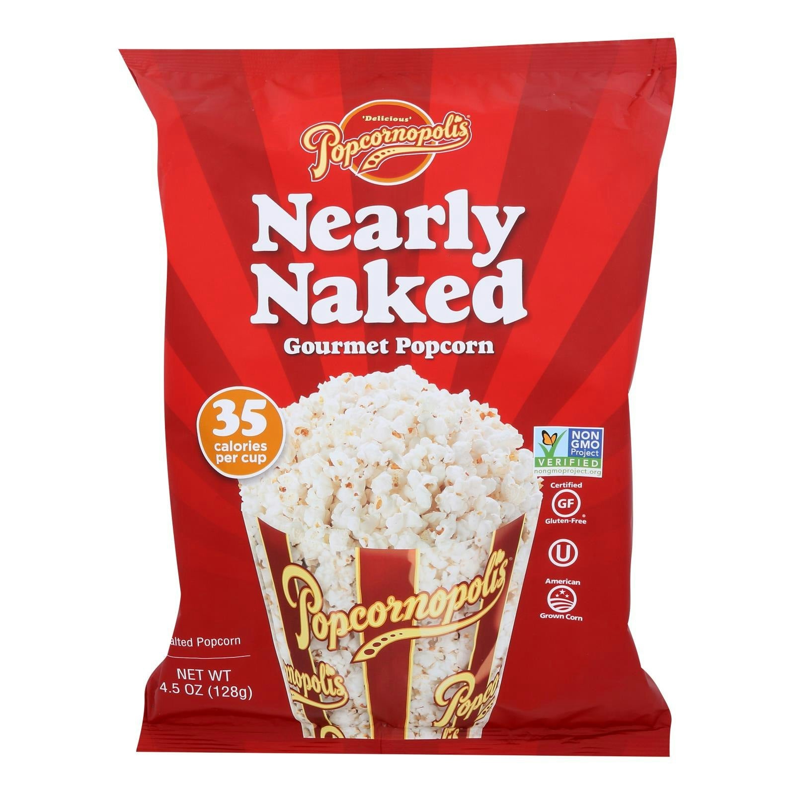 Popcornopolis Nearly Naked Gourmet Popcorn 4.5 oz (Pack of 8)