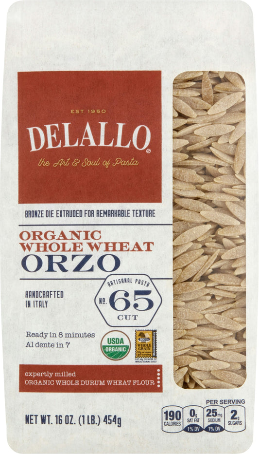 Delallo Pasta Whole Wheat Orzo Organic 16 Oz Pack of 12