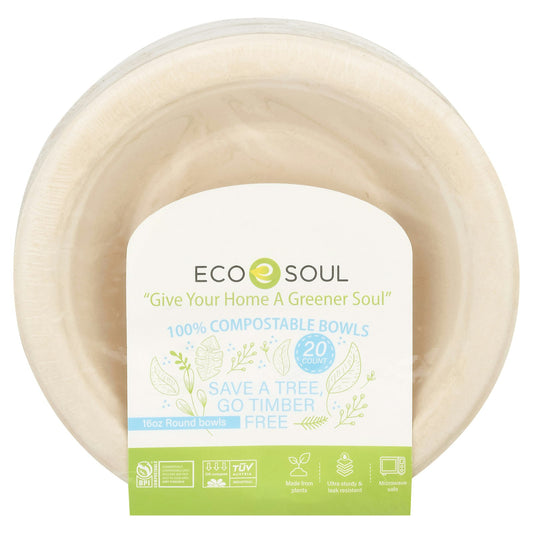 Ecosoul - Round Bowls 16 oz Bagasse 20 Count (Pack of 8)