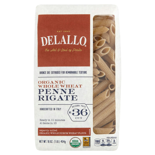 Delallo Pasta Whole Wheat Penne Rigate 16 Oz Pack of 8