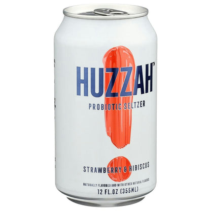 Huzzah Strawberry Hibiscus Probiotic Seltzer 12 Fo Pack of 12