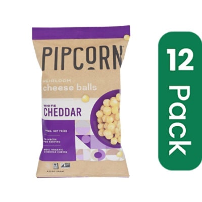 Pipcorn - Cheese Balls White Cheddar 4.5 oz (Pack of 12)