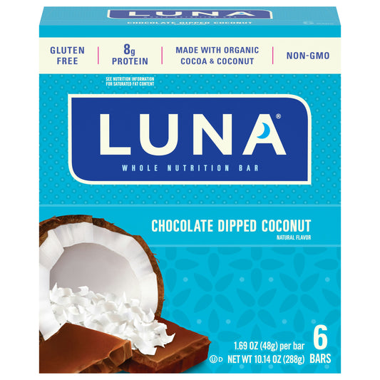 Luna Bar Chocolate Dipped Coconut 10.14 Oz Pack of 6