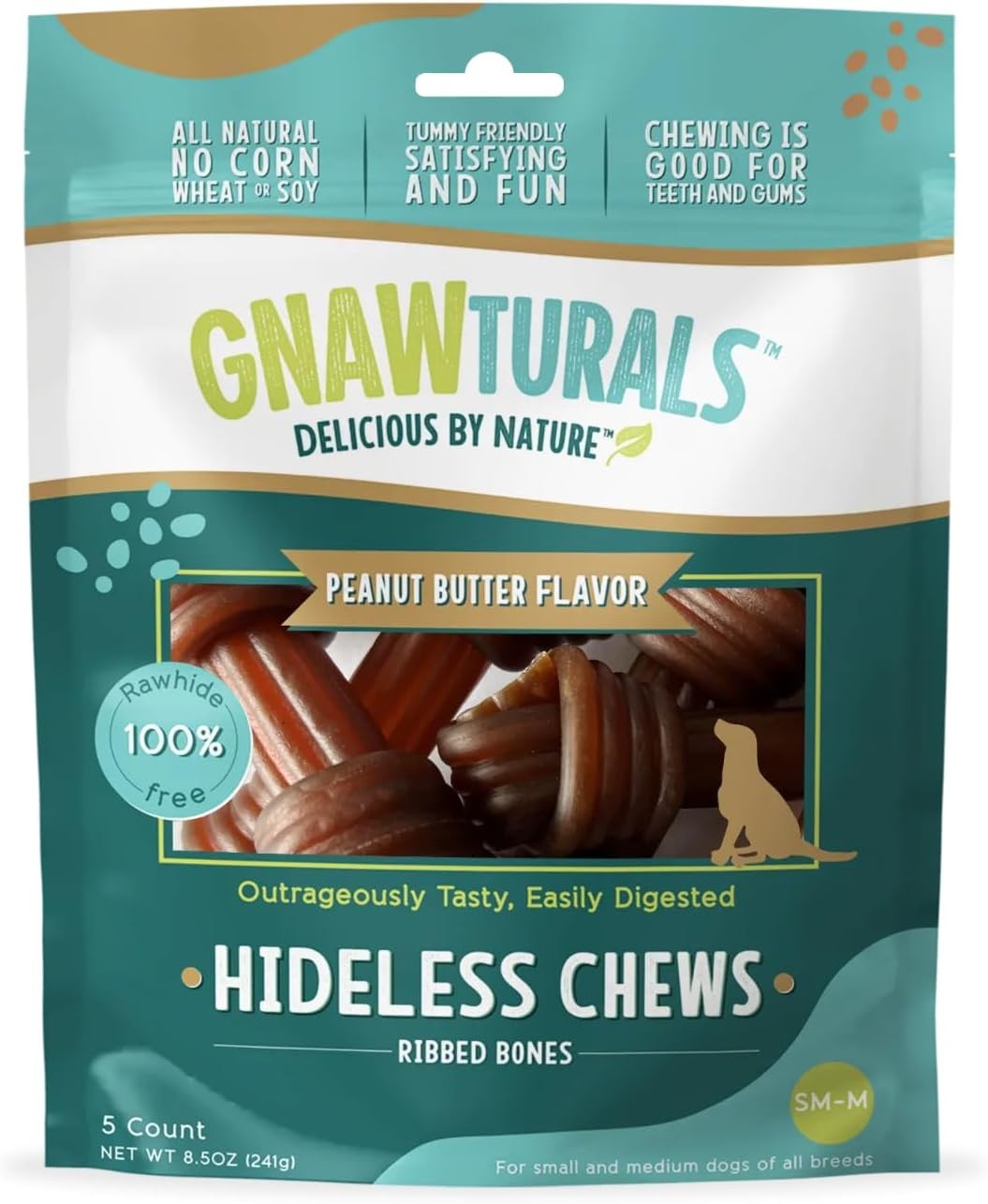 Gnawturals Dog Chew HideLess Peanut Butter Small