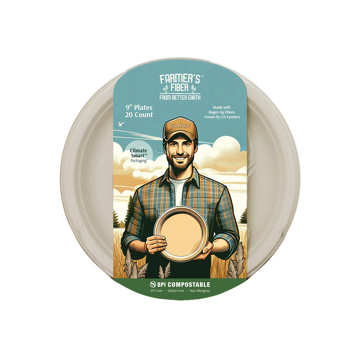 Farmers Fiber Plate Compostable 9″ in