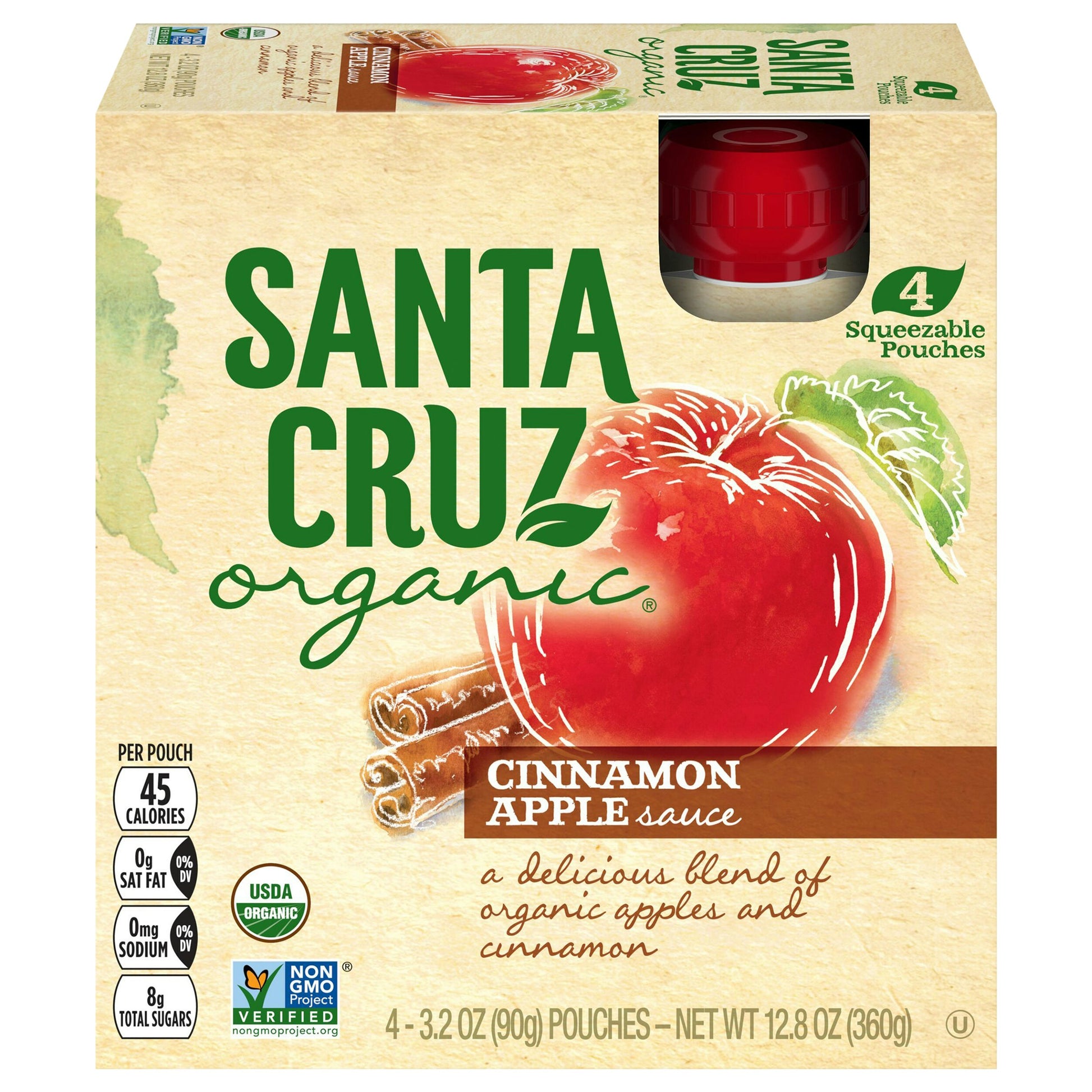 Santa Cruz Applesauce Pouch Cinnamon 4Pack Organic 12.8 Oz (Pack of 6)