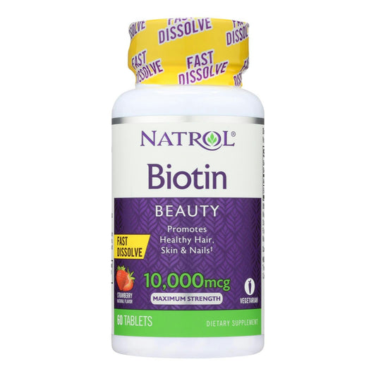Natrol Biotin - Fast Dissolve - Strawberry - 10000 mcg - 60 Tablets (Pack of 3)