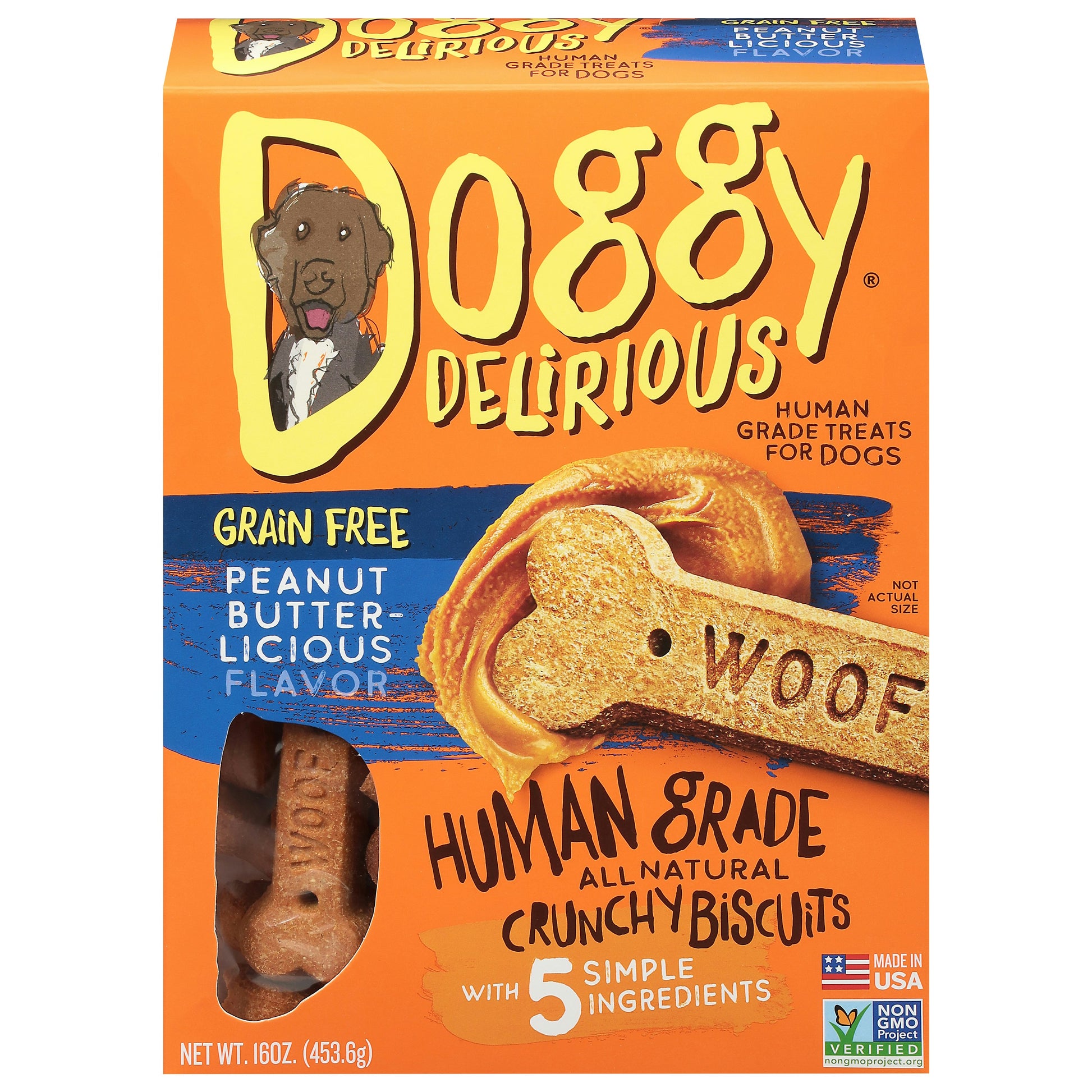 Doggy Delirious Dog Bone Grain Free Peanut Buttter 16 Oz Pack of 6