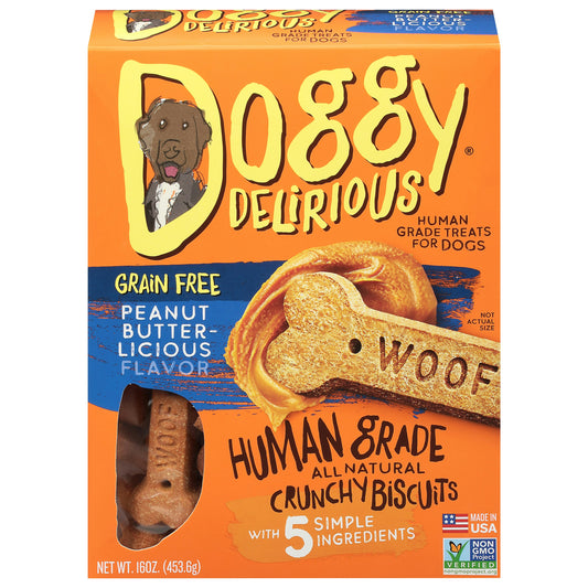 Doggy Delirious Dog Bone Grain Free Peanut Buttter 16 Oz Pack of 6
