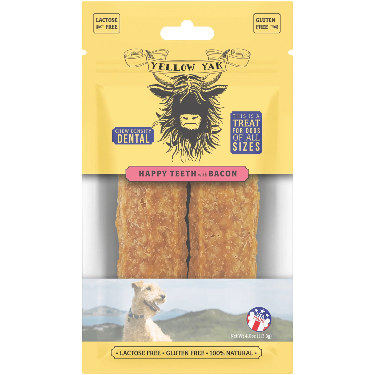 YELLOW YAK (Pack Of 15) Yellow Yak Dog Treat Yak Dental Bacon 4 Oz