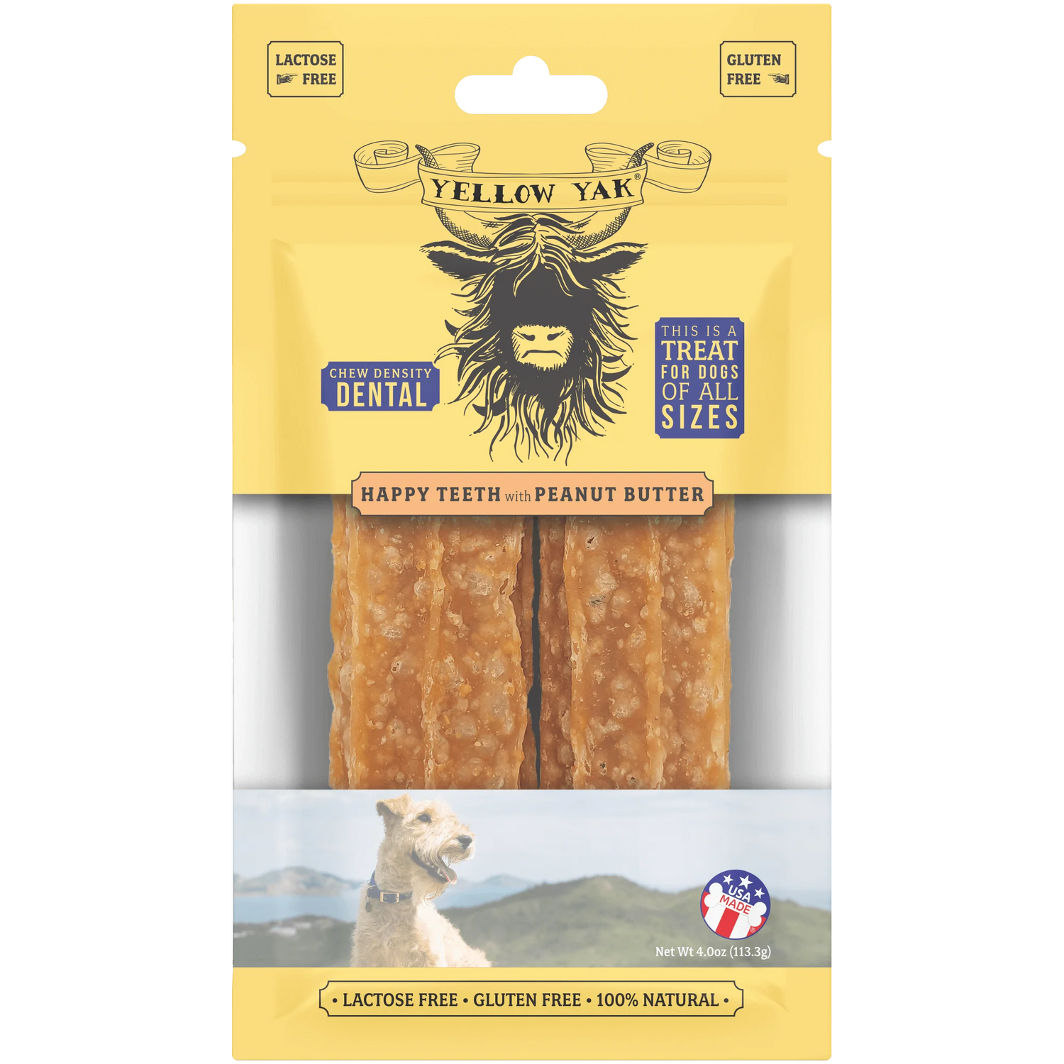 YELLOW YAK (Pack Of 15) Yellow Yak Dog Chew Dental Peanut Butter 4 Oz