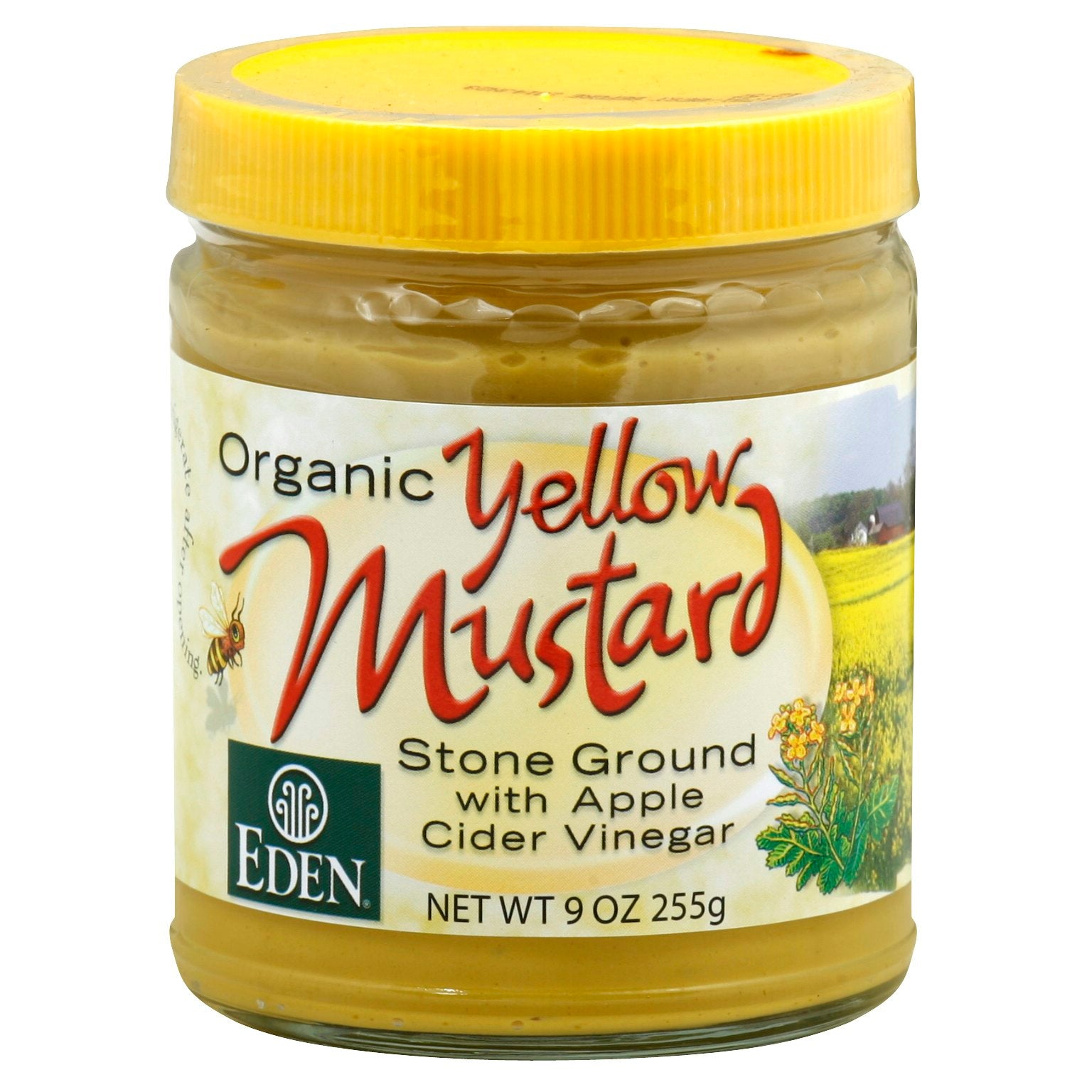 Eden Foods Mustard Yellow Glass Jar
