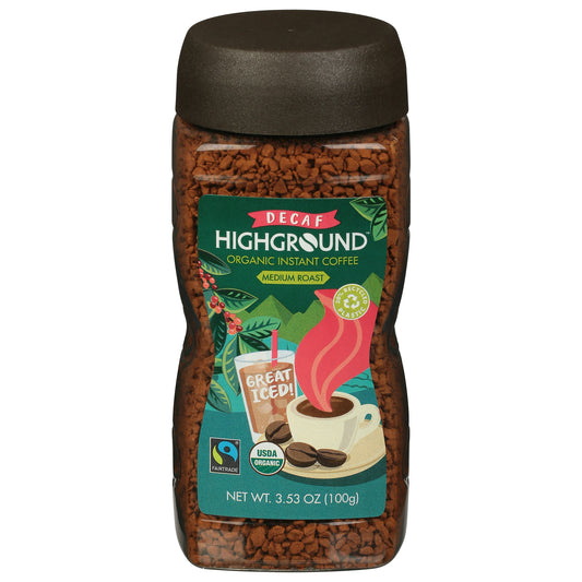 Highground Coffee Instant Decaffeinated Organic 3.53 Oz Pack of 6