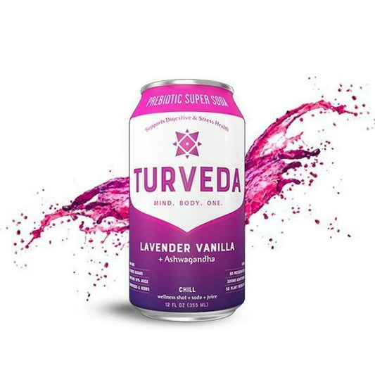 Turveda Chill Lavender Vanilla Prebiotic Super Soda 12 Fo Pack of 8