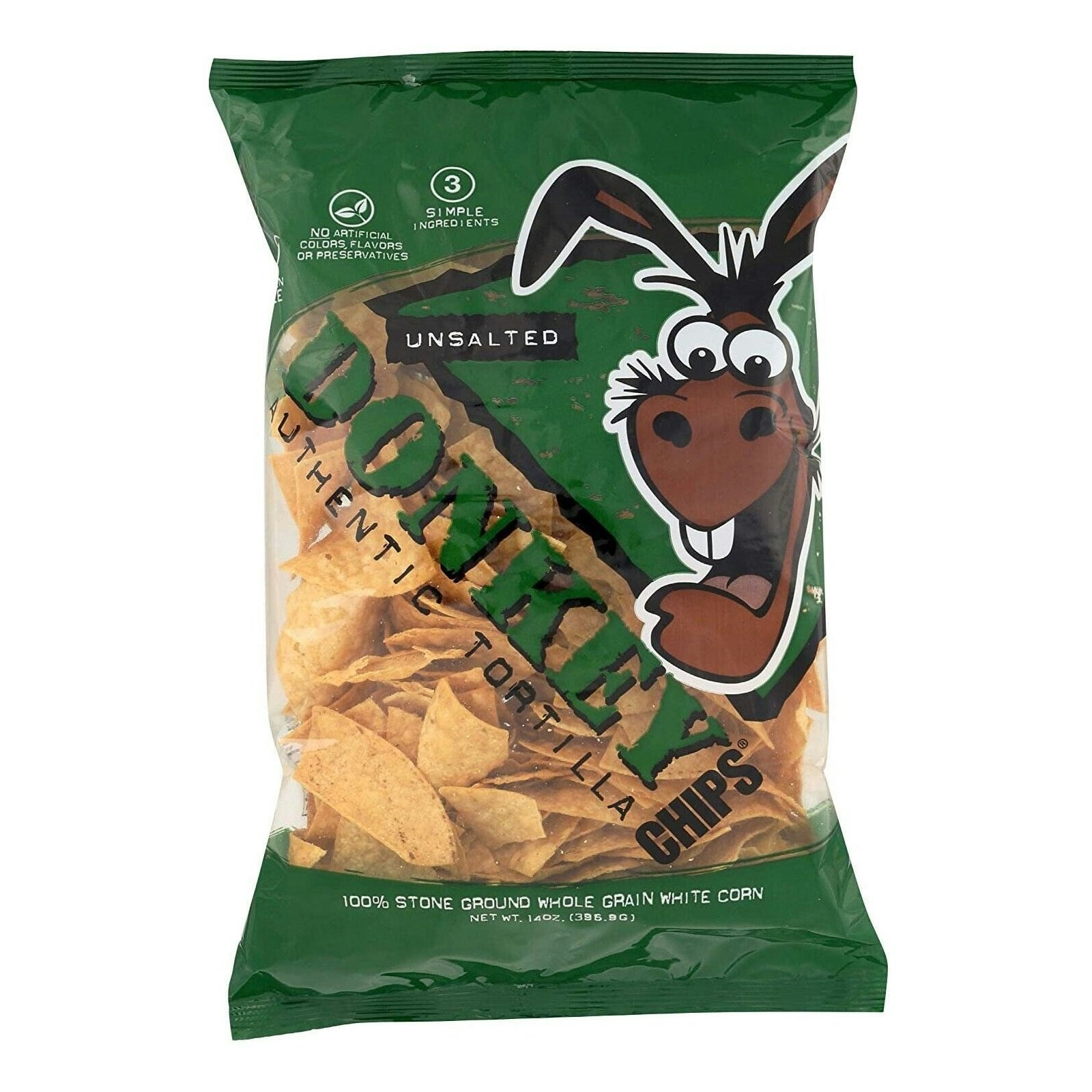 Donkey Brands Unsalted Tortilla Chips - 11 oz (Pack of 12)
