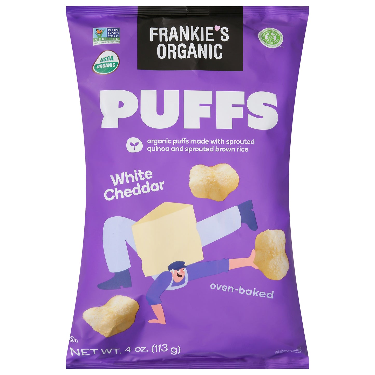 Frankies Snacks Puffs White Cheddar 4 Oz Pack of 12