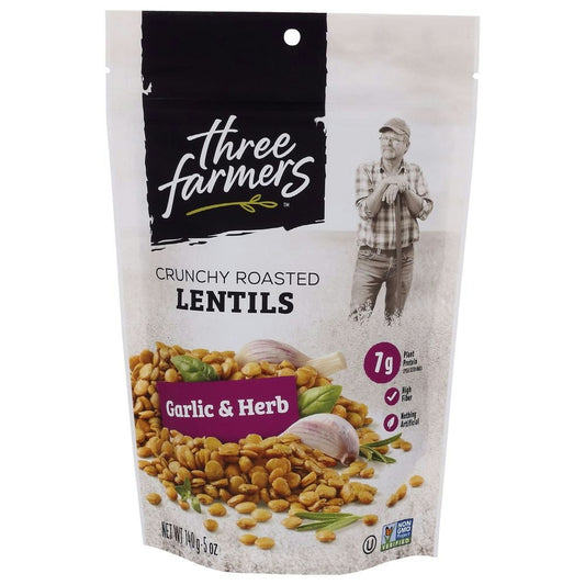 Three Farmers Garlic and Herb Roasted Lentils - 140 Gram (Pack of 6)