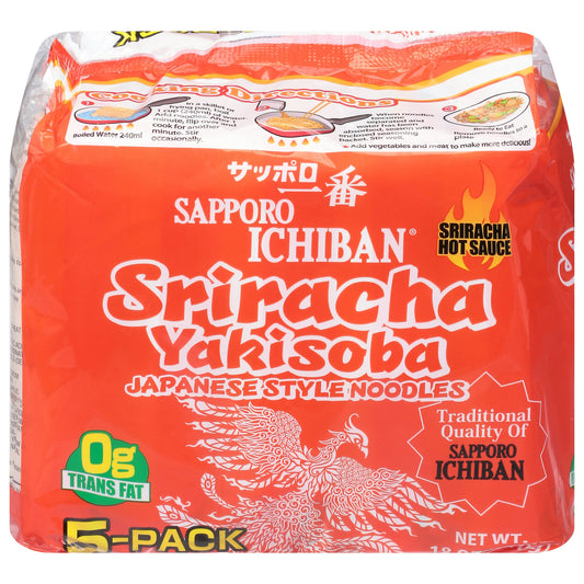 Sapporo Ichiban Sriracha Yakisoba Japanese Style Noodles 5 Count 18 Oz Pack of 6