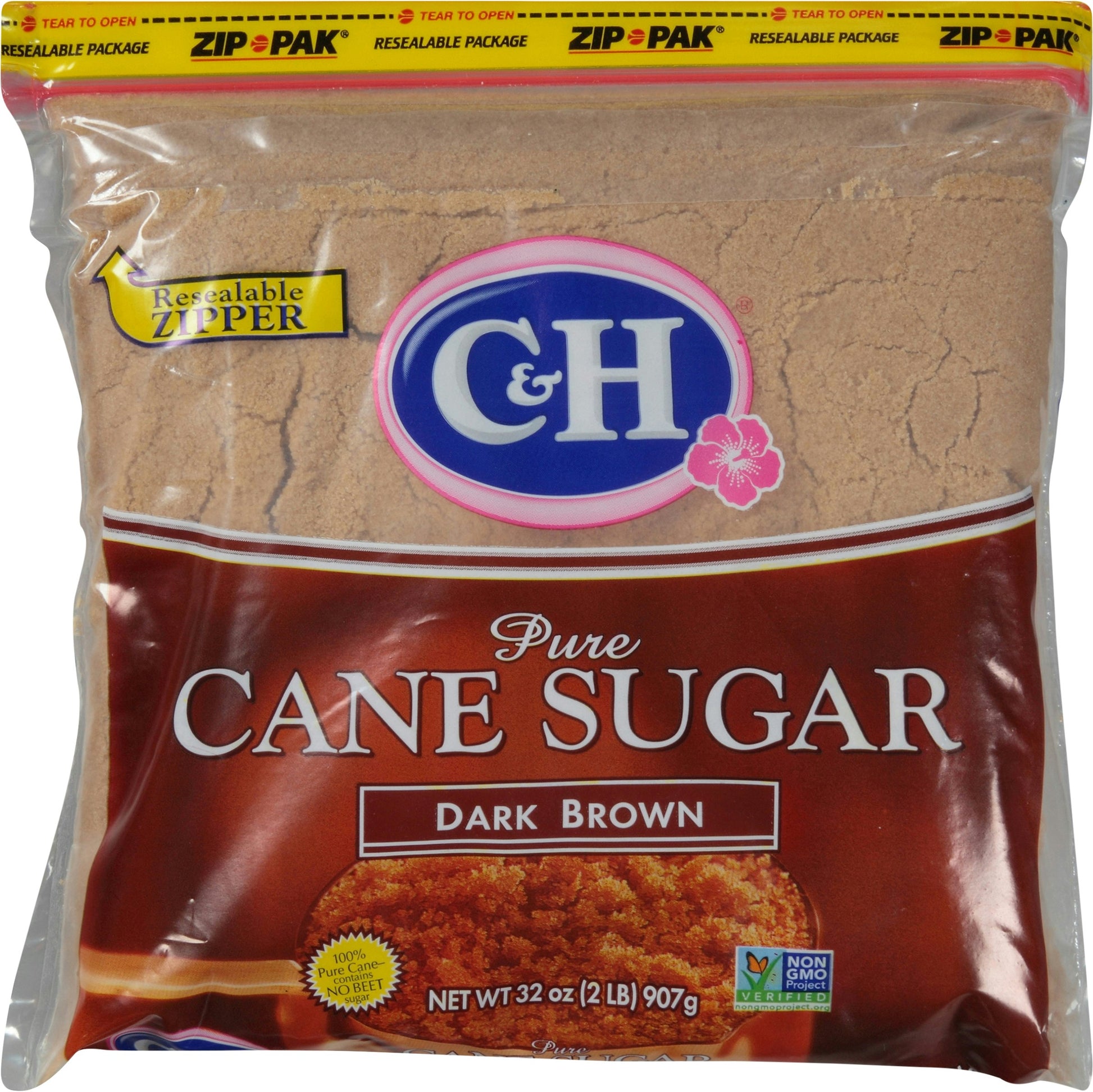 C&H Premium Pure Cane Dark Brown Sugar Bag 2 Lb Pack of 16
