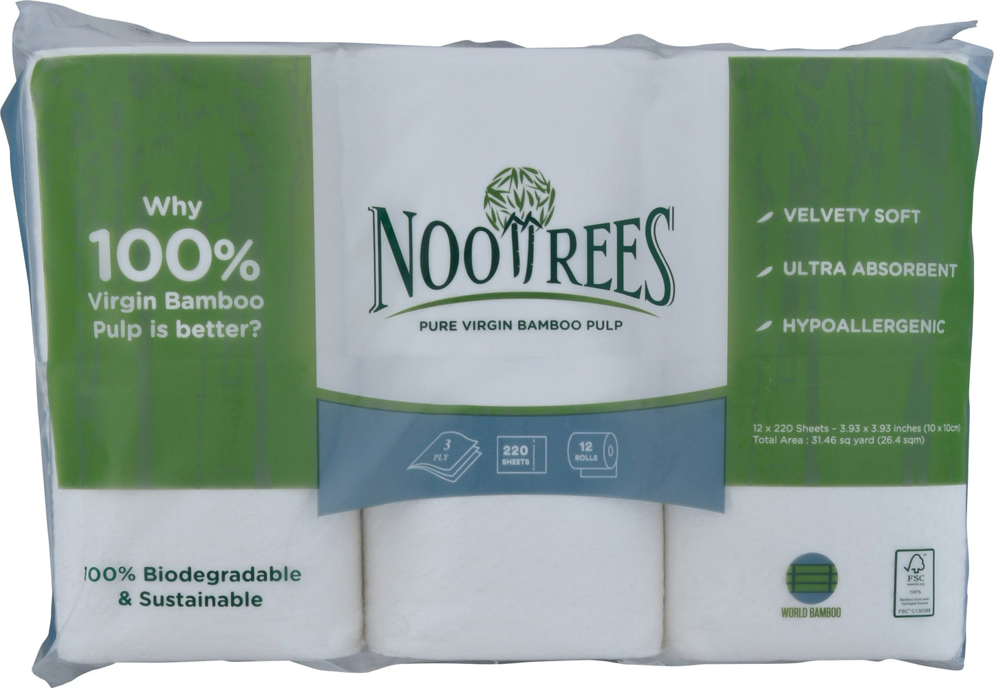 Nootrees Toilet Tissue 12 Rolls 22O Sheets (Pack of 4)